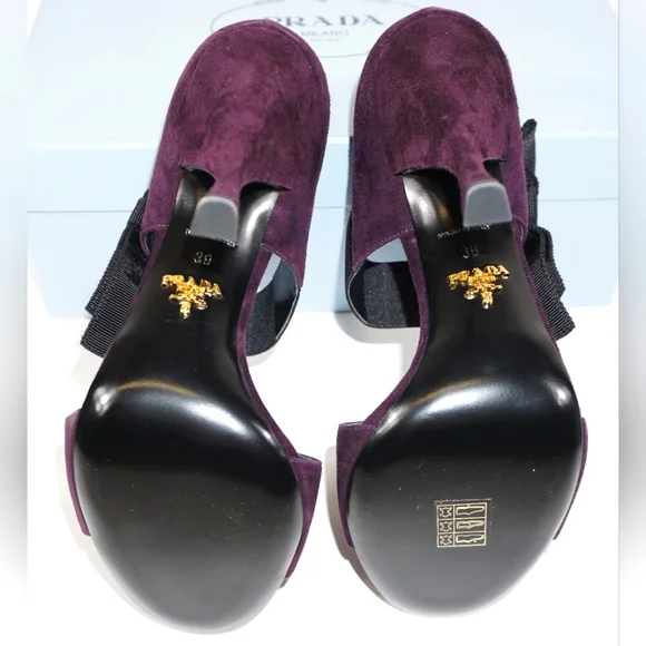 Prada Calzature Purple Plum Bowtie Open Toe Sandals Pumps Heels Size 39 / 9 - Picture 6 of 6